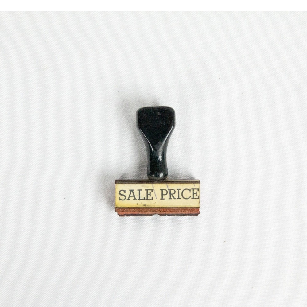Vintage SALE PRICE Rubber Stamp Wood Base Black Handle Retail Office Supply